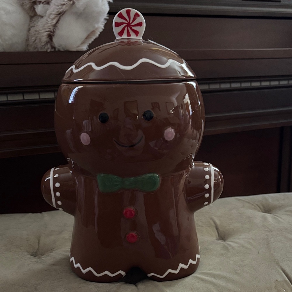 Festive Gingerbread Man Cookie Jar - Brown and Green